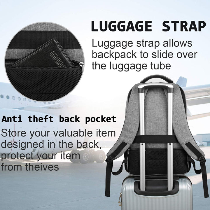 Robuuste anti-diefstal laptoprugzak met waterbestendigheid en externe USB-poort.