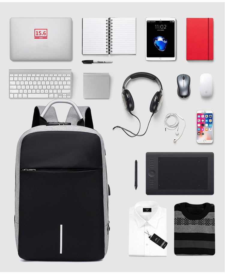 Comfortabele laptoprugzak met diefstalbeveiliging en USB, perfect voor werk, school of dagelijks gebruik.