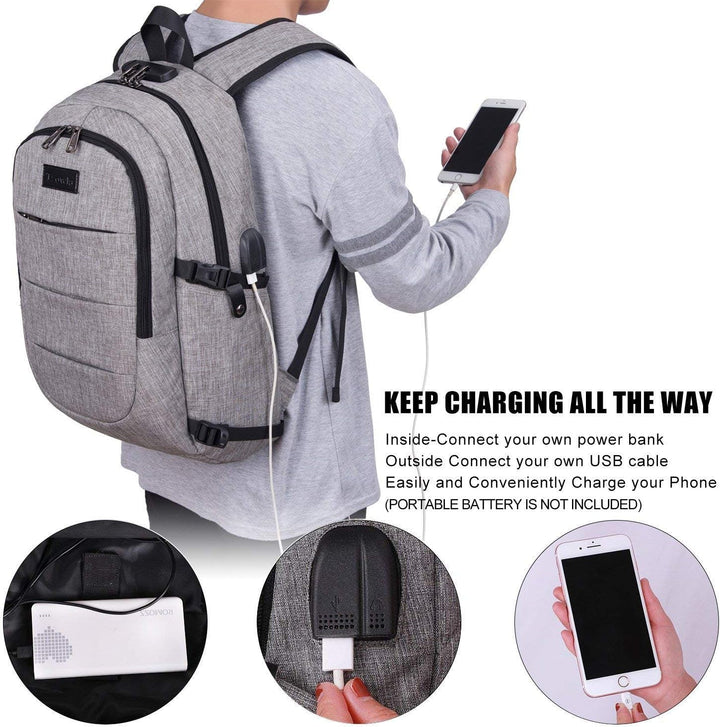 Unisex rugzak 30-50L met antidiefstal design, USB-poort en veel organisatieopties.
