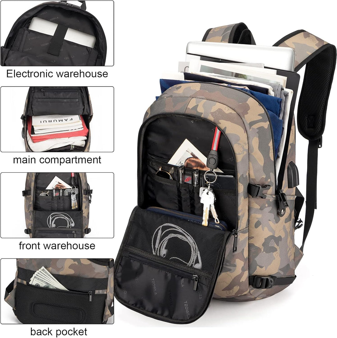 Antidiefstal rugzak 30-50L voor laptops, met handige USB-aansluiting en waterafstotend materiaal.