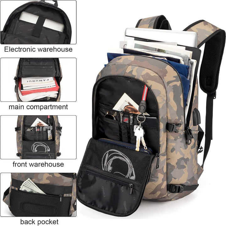 Antidiefstal rugzak 30-50L voor laptops, met handige USB-aansluiting en waterafstotend materiaal.