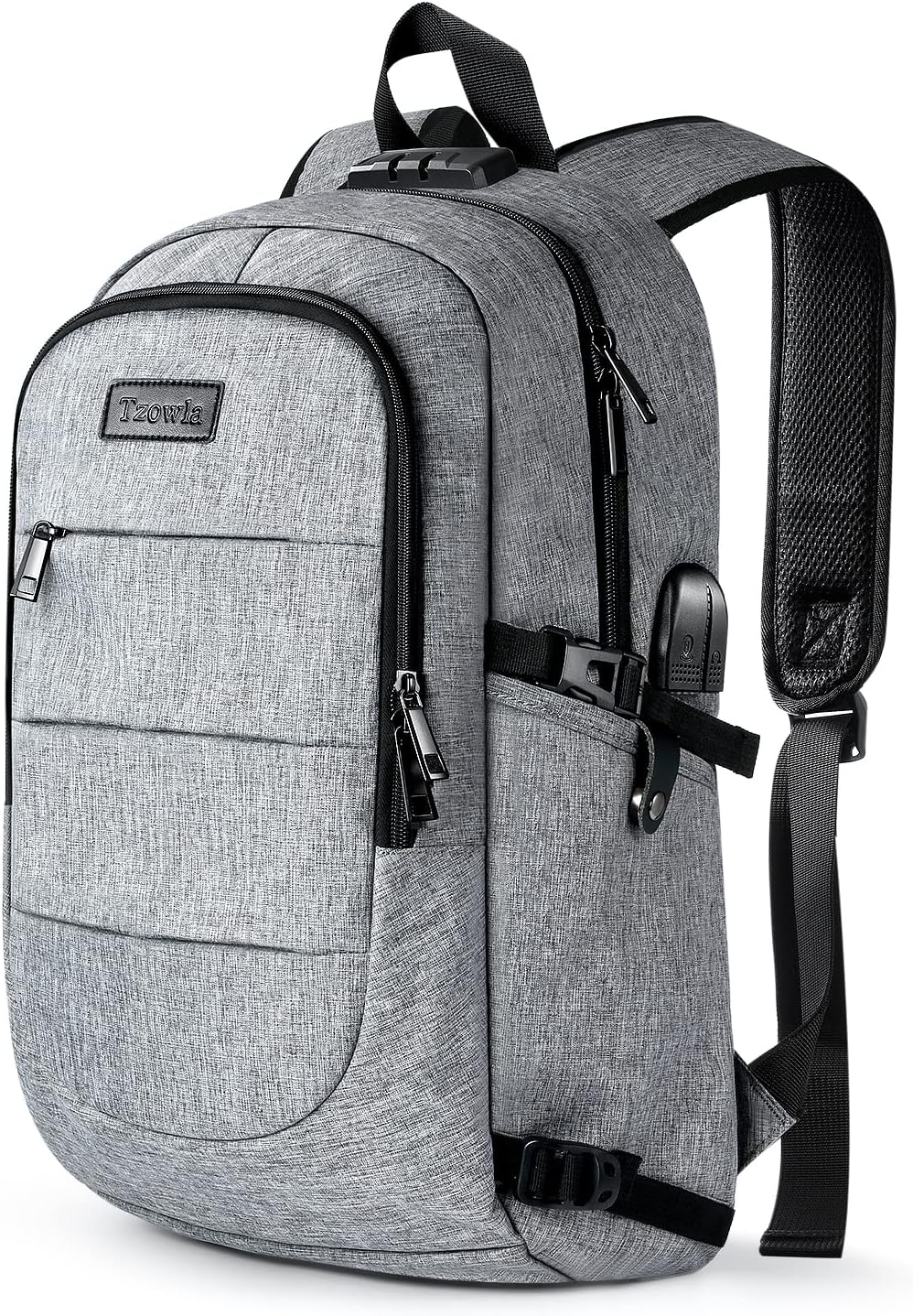 Extra grote schooltas met antidiefstal design, USB-poort en veel opbergruimte.