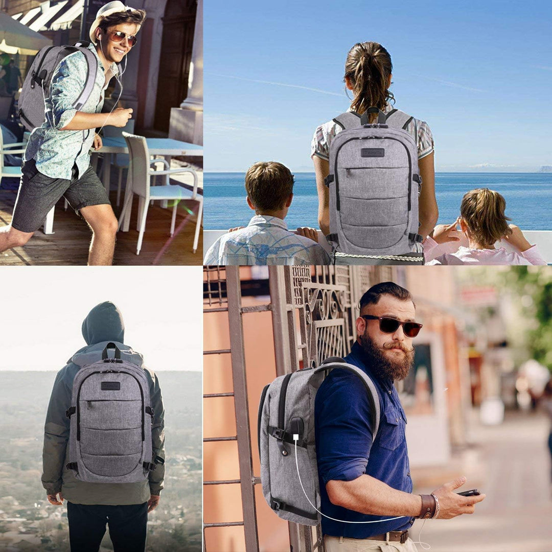 Veelzijdige unisex reisrugzak 30-50L met antidiefstal, USB en meerdere vakken.