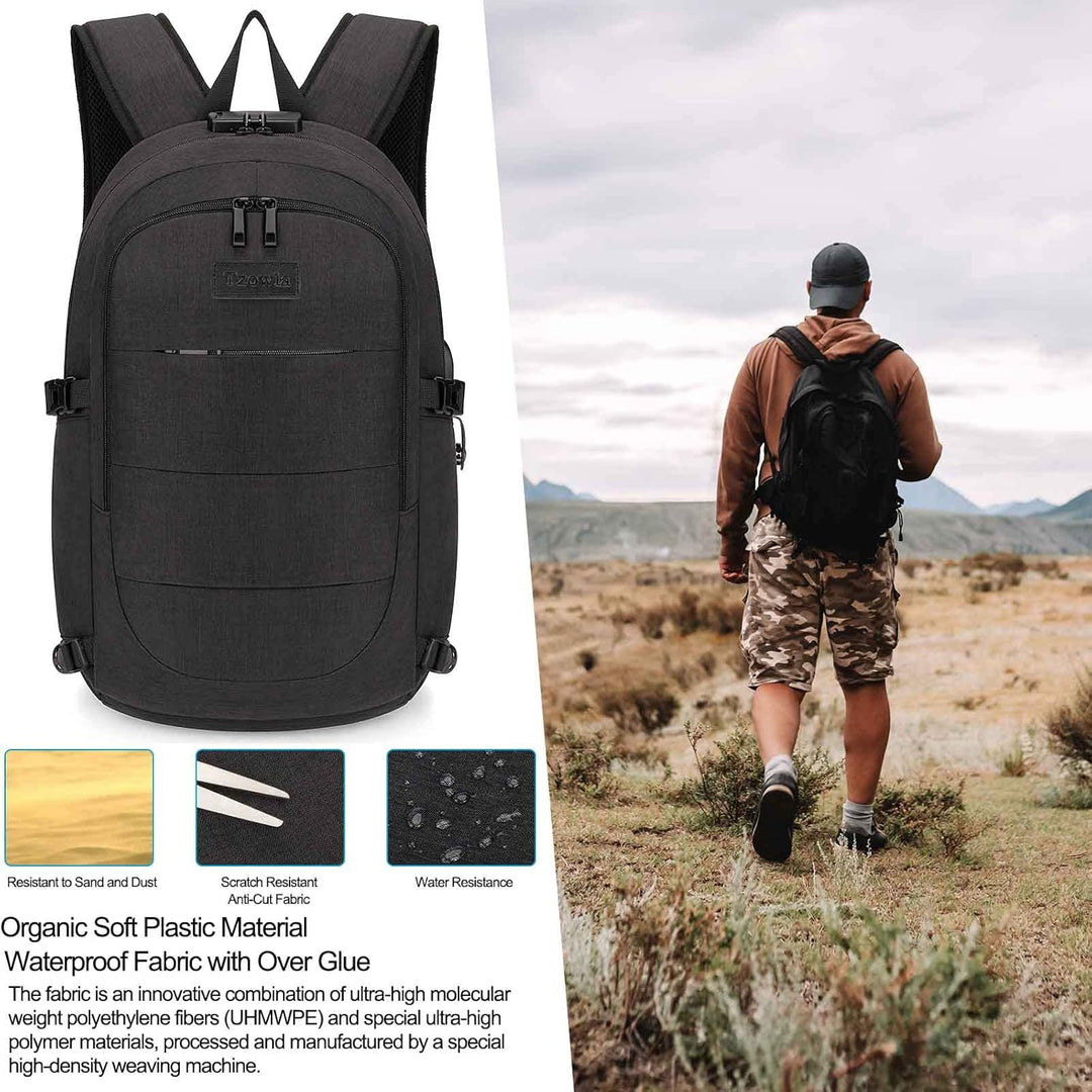 Antidiefstal schooltas 30-50L, unisex, met USB-poort en ruim hoofdcompartiment.