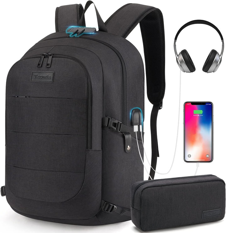 Stijlvolle unisex schooltas of werktas met antidiefstal functies en USB-oplaadpoort.