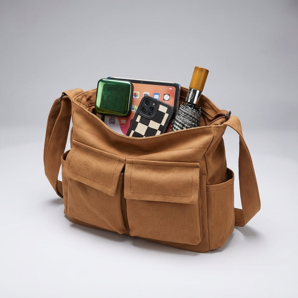 Praktische canvas crossbody tas, perfect als schoudertas voor werk of studie. Duurzame dagelijkse messenger tas.