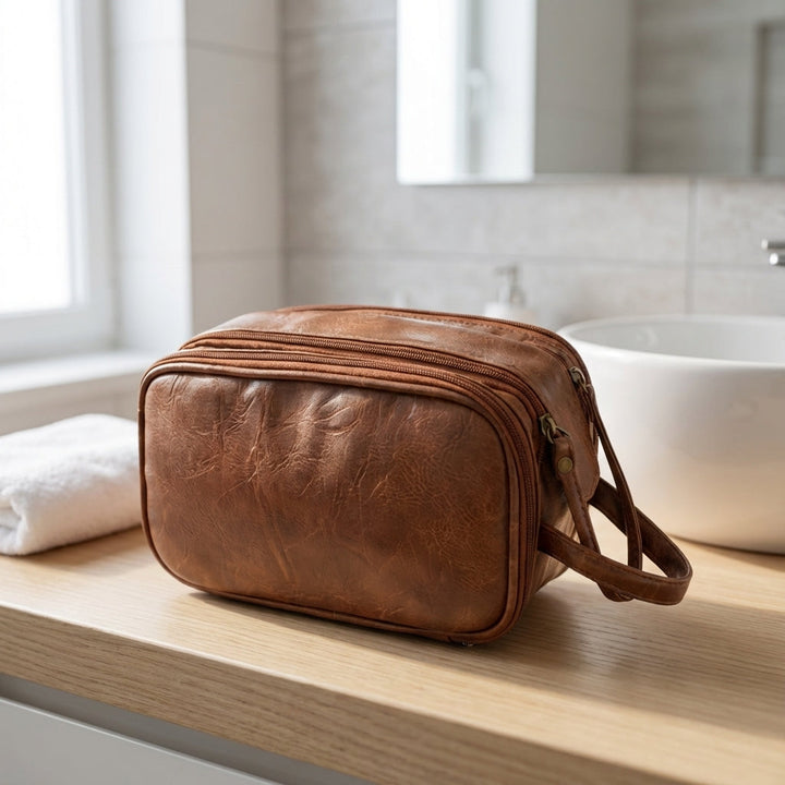 Unisex Carryne reistoilettas met rits en meerdere vakken, ideaal voor reizen en organisatie van badkamerbenodigdheden.