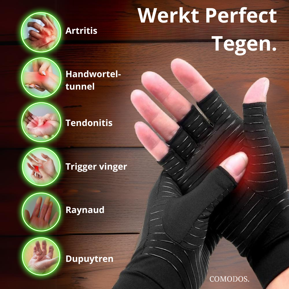 Therapeutische compressie handschoenen tegen reuma & artritis, zacht & ademend voor dagelijks gebruik.