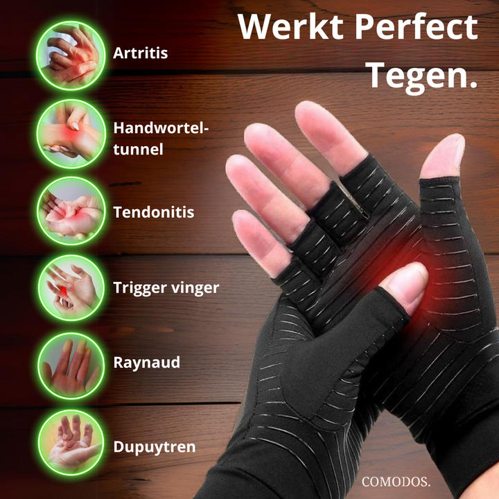 Therapeutische compressie handschoenen tegen reuma & artritis, zacht & ademend voor dagelijks gebruik.