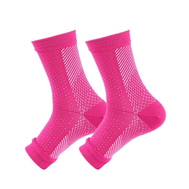 Unisex compressiekousen voor optimale ondersteuning en herstel, verlichten zwelling, fasciitis en voetpijn.