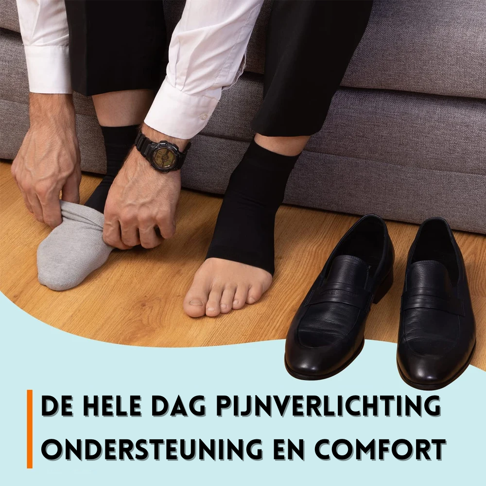 Unisex compressie enkelkousen voor pijnverlichting en ondersteuning bij voetpijn, zwelling en fasciitis.
