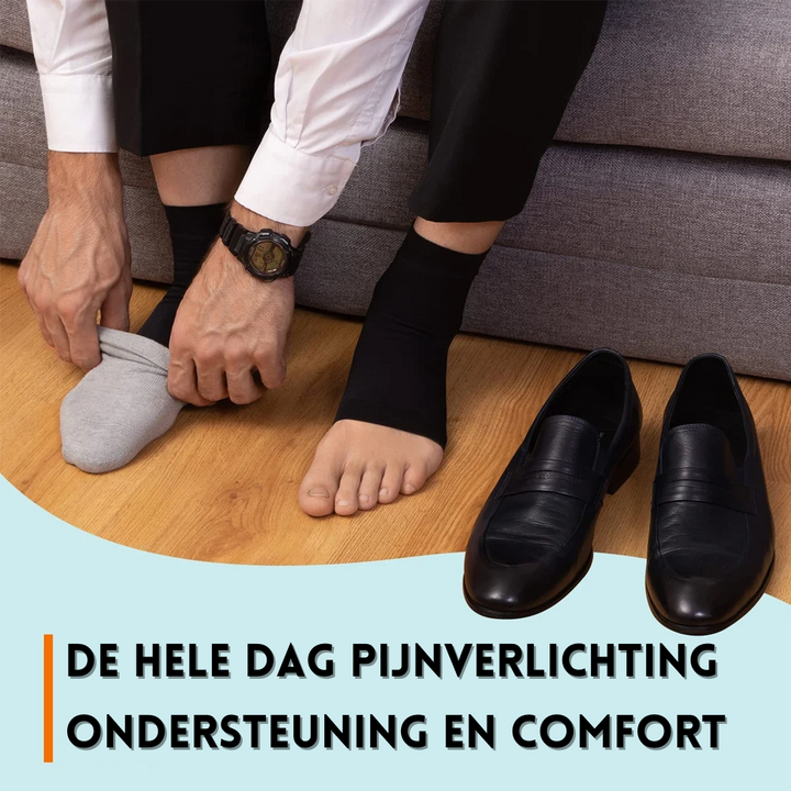 Unisex compressie enkelkousen voor pijnverlichting en ondersteuning bij voetpijn, zwelling en fasciitis.
