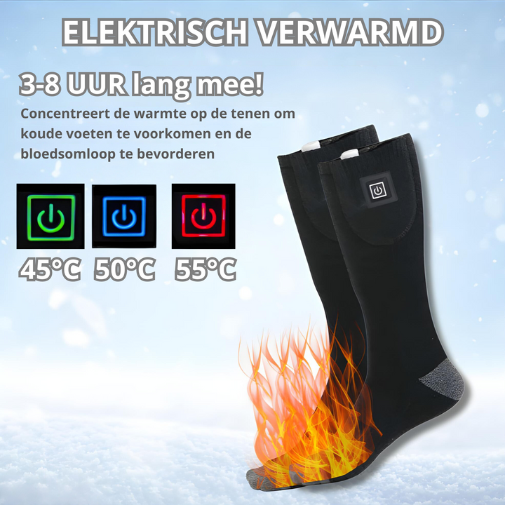 Warmtecomfort met deze elektrisch verwarmde wintersokken. Houdt voeten warm en stimuleert de bloedcirculatie.