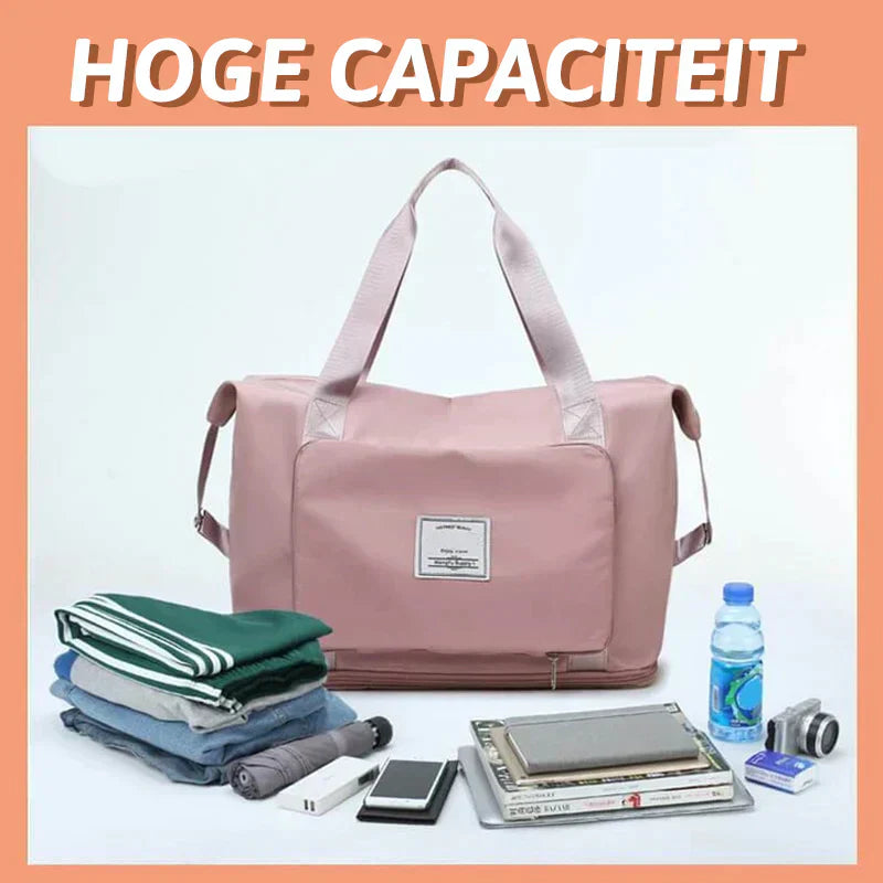 Unisex opvouwbare FlexiCarry reistas, ideaal voor weekendje weg, met handige kofferbevestiging.