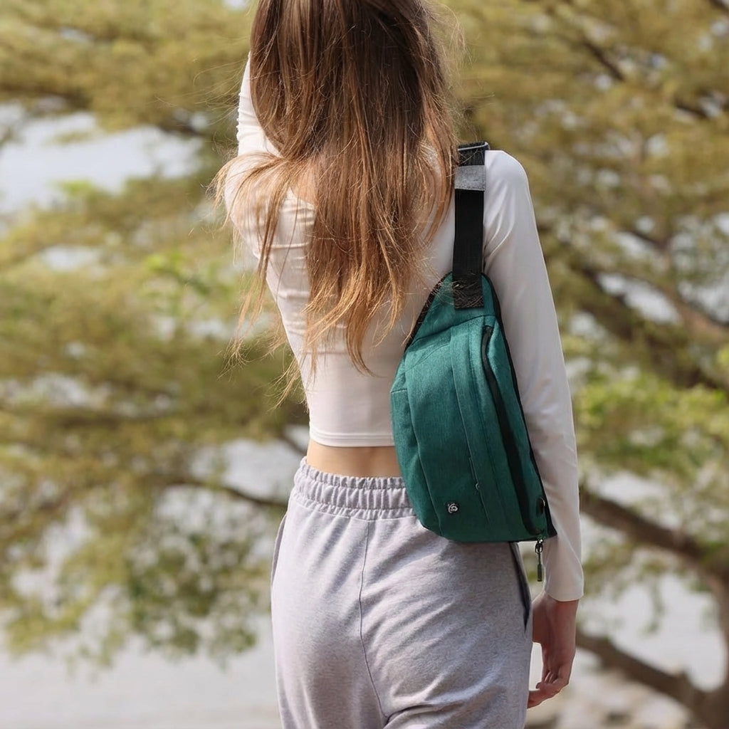 Unisex FlexSling nylon slingtas met multivakken, waterafstotend. Perfect voor dagelijks gebruik en reis.