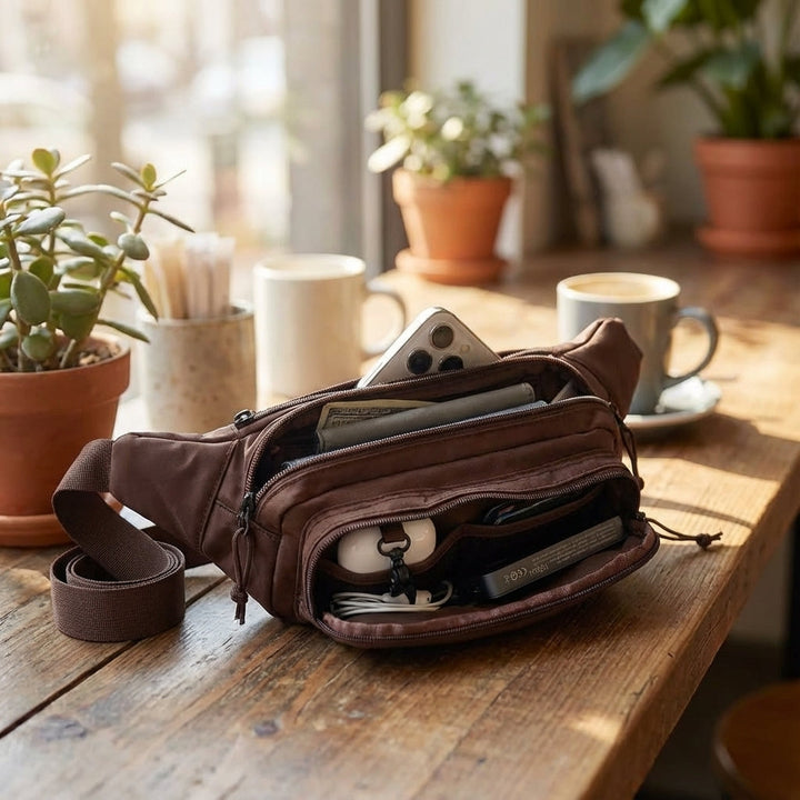 Unisex grote heuptas met meerdere ritsvakken, ideaal voor dagelijks gebruik of reizen.