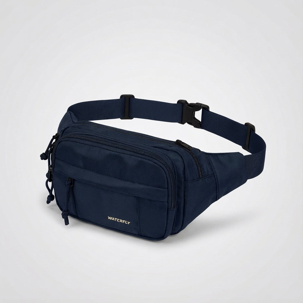 Stijlvolle unisex tailletas, ook als crossbodytas; perfecte reistas of opbergtas met ritsen.
