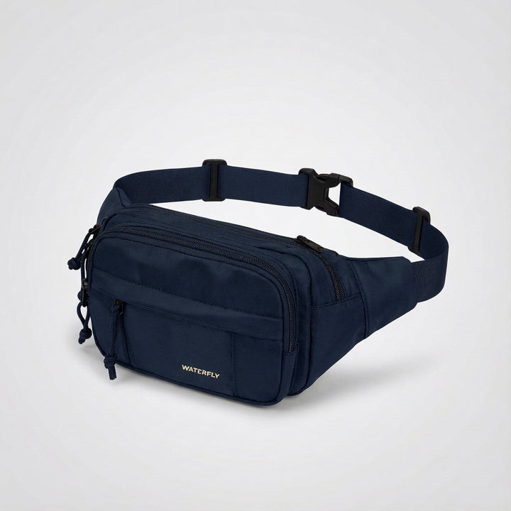 Stijlvolle unisex tailletas, ook als crossbodytas; perfecte reistas of opbergtas met ritsen.