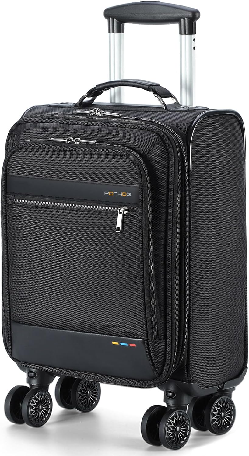 Unisex handbagage koffer met laptopvak en spinnerwielen, ideaal voor compact reizen.