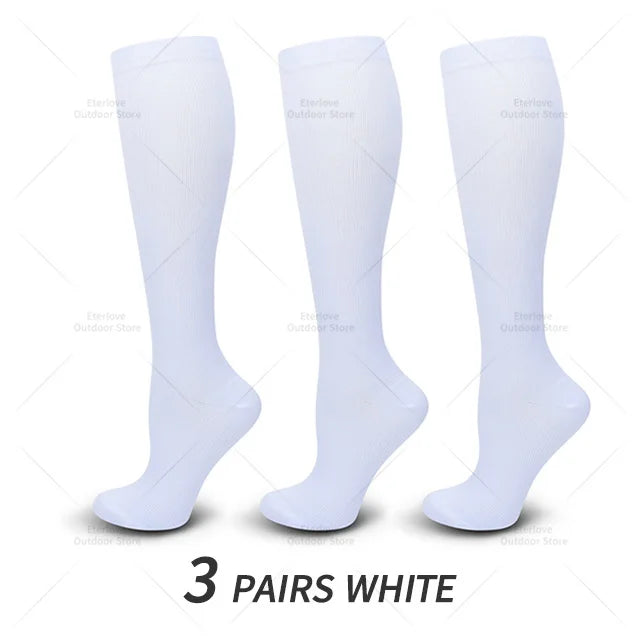 Unisex sport compressiesokken, kniehoog model, 3 stuks, duurzaam nylon/spandex.