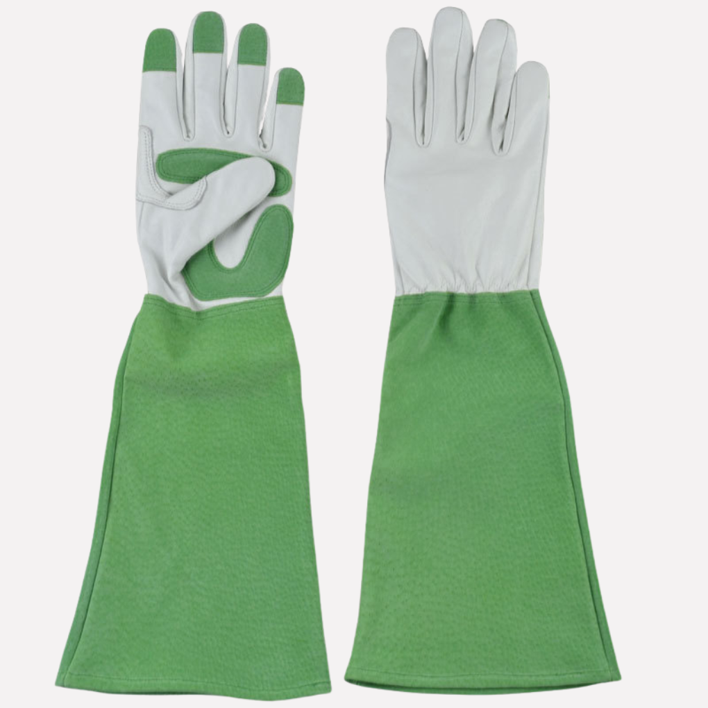 Unisex lange tuinhandschoenen van leer in groen, geel of roze, perfecte bescherming voor elke tuinier.