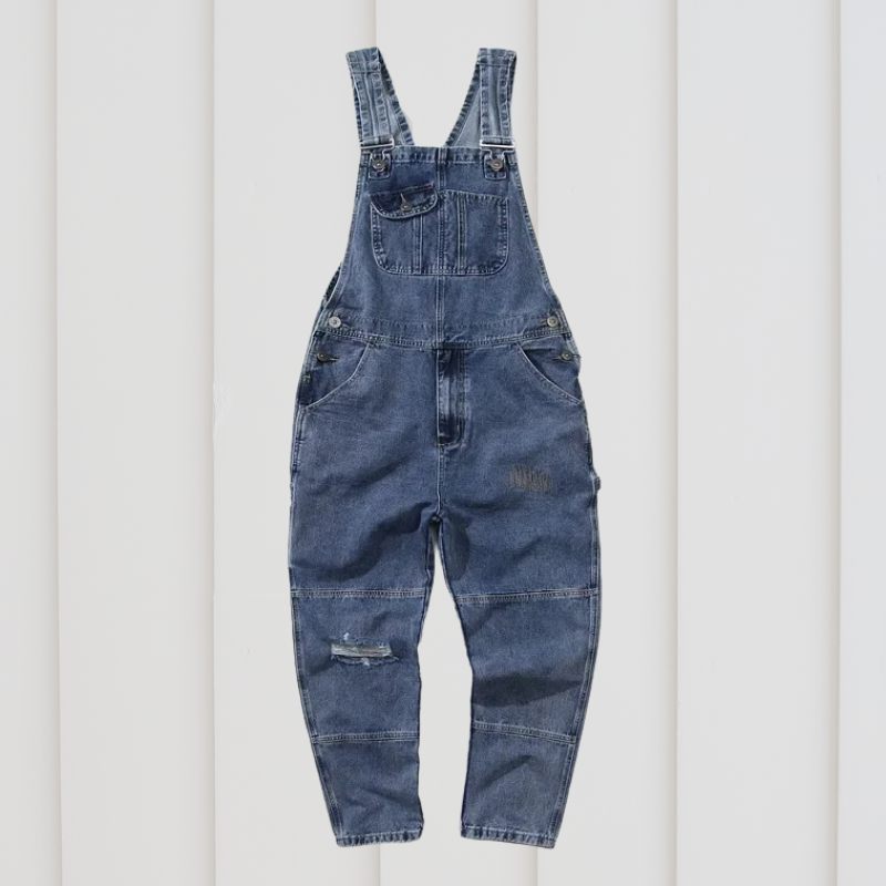 Unisex tuinbroek, groen, met schouderbanden en zakken, robuust en comfortabel voor buitenwerk en flexibele bewegingen.