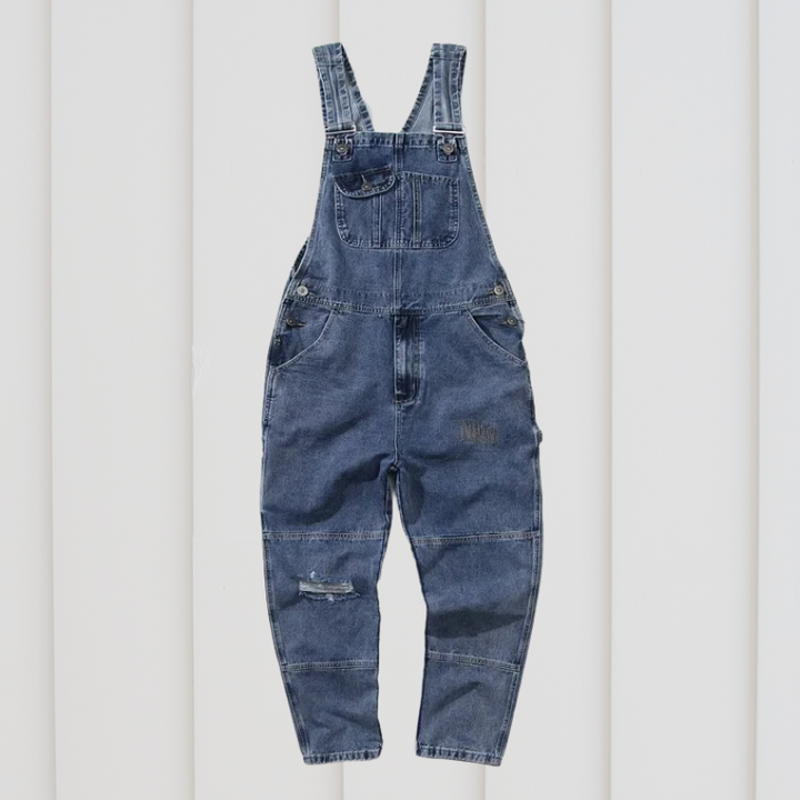 Unisex tuinbroek, groen, met schouderbanden en zakken, robuust en comfortabel voor buitenwerk en flexibele bewegingen.