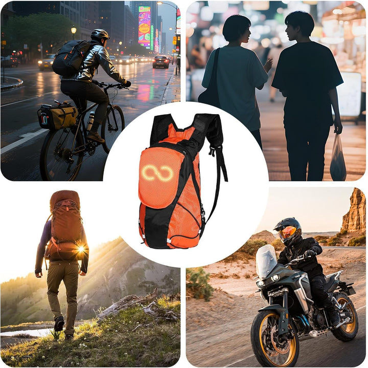 Zwarte unisex LED motorrugzak met lichtgevend paneel. Optimale zichtbaarheid en veiligheid voor motorrijders.