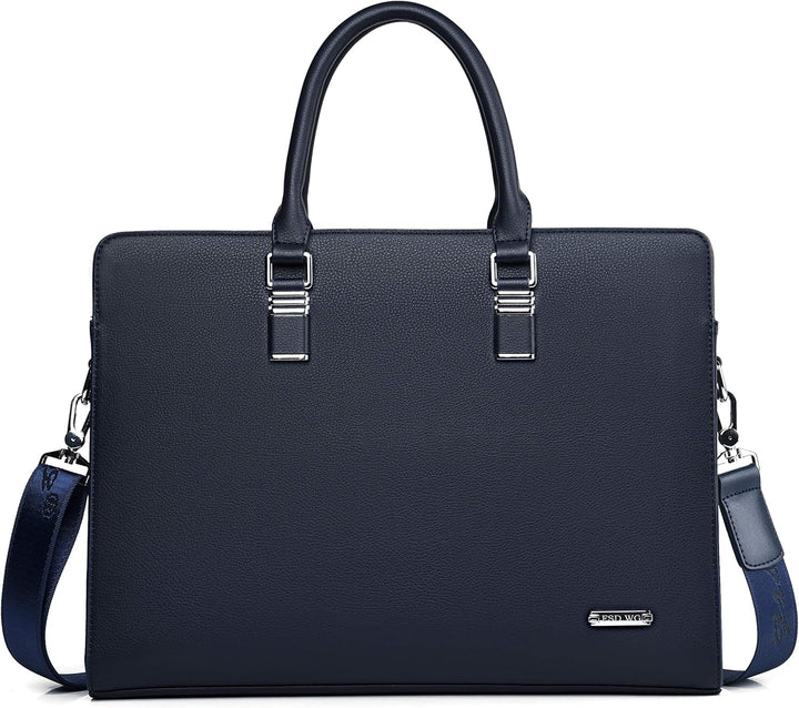 Blauwe lederen document organizer tas, unisex, met apart laptopvak voor professionals onderweg.