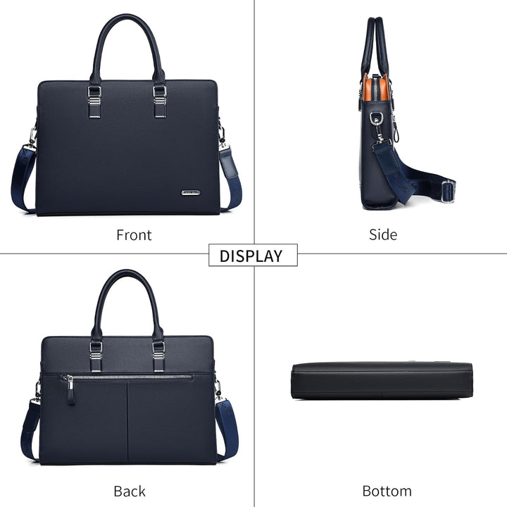 Zwarte lederen business reistas, unisex, met slimme organizer vakken en laptop compatibiliteit.