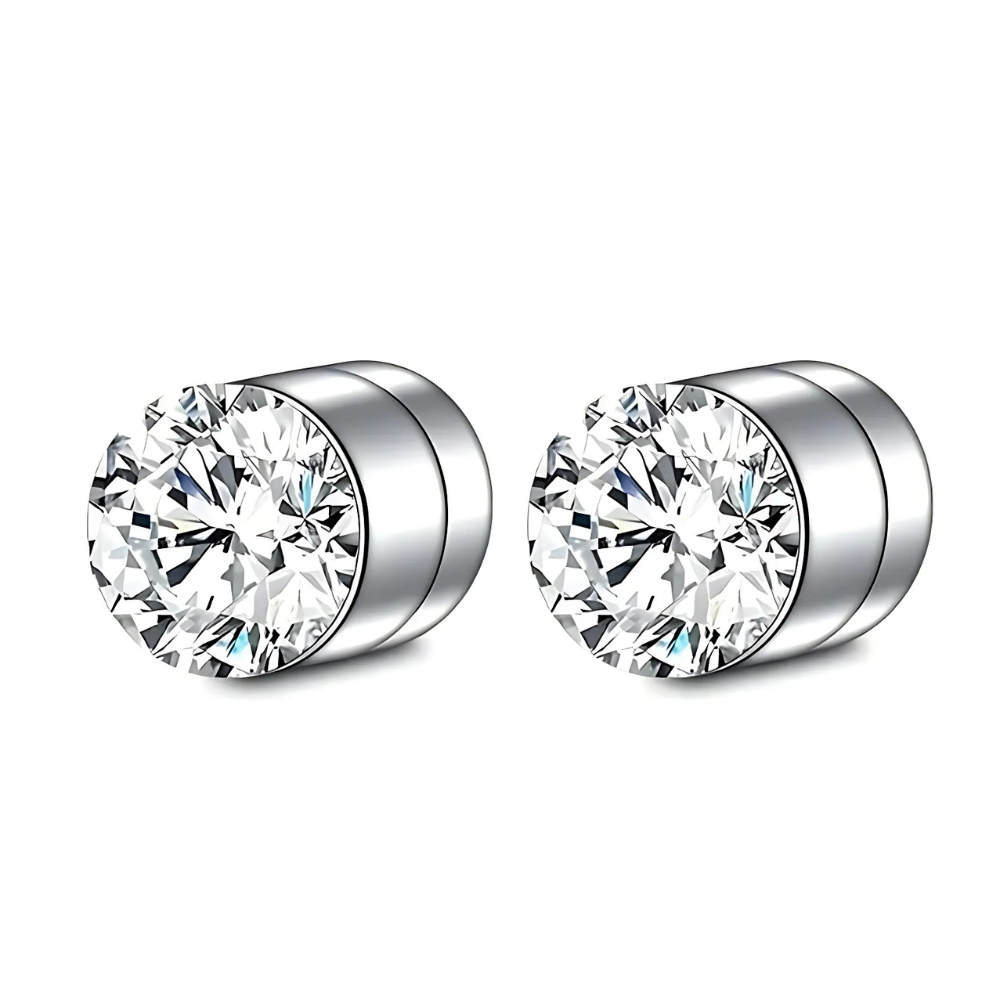 Unisex magnetische kristallen oorbellen, clip-on sieraden, zilver, glinsterend zirkon-design, niet-doorborend, modieus.