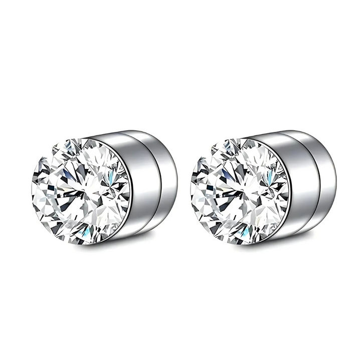 Unisex magnetische kristallen oorbellen, clip-on sieraden, zilver, glinsterend zirkon-design, niet-doorborend, modieus.