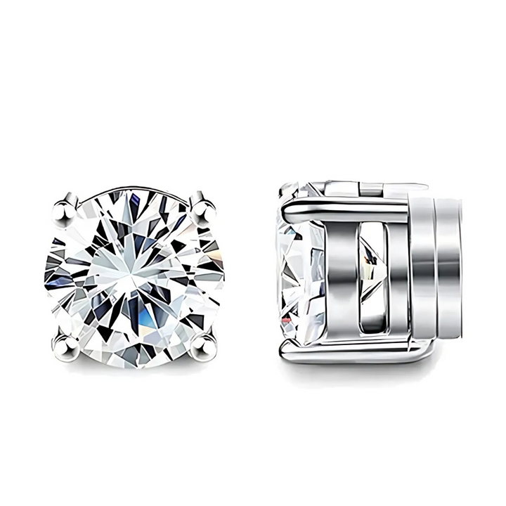 Unisex magnetische kristallen oorbellen, clip-on sieraden, zilver, glinsterend zirkon-design, niet-doorborend, modieus.