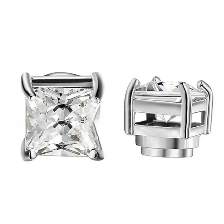 Unisex magnetische kristallen oorbellen, clip-on sieraden, zilver, glinsterend zirkon-design, niet-doorborend, modieus.