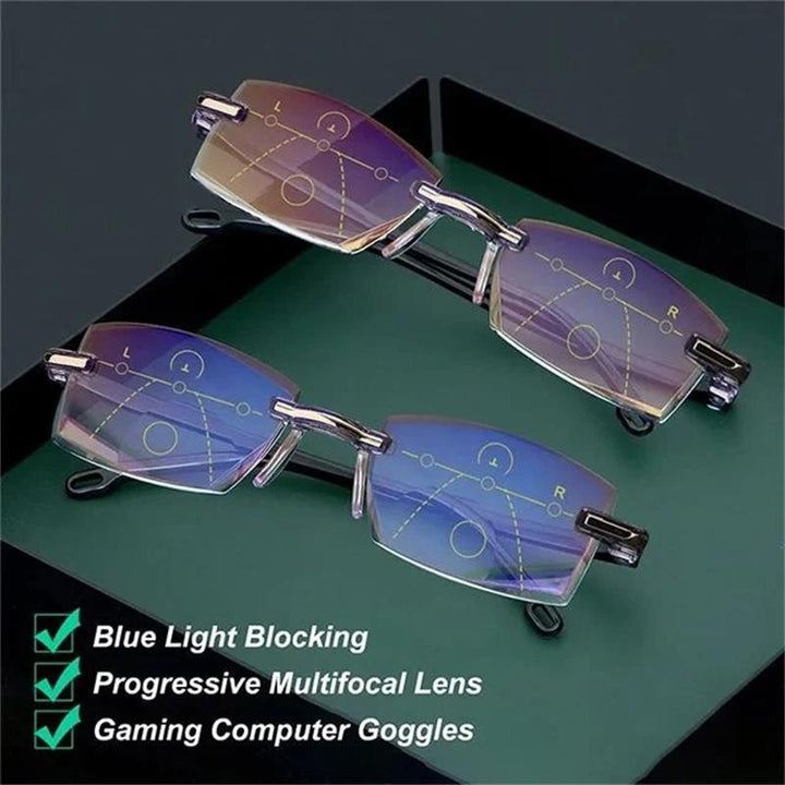 Unisex multifocale leesbril met blauwlichtfilter voor computerwerk en leescomfort. VisionGuard oogbescherming.