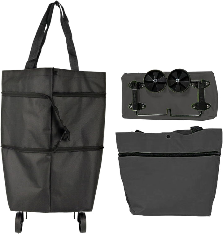 Comfortabel winkelen met deze opvouwbare boodschappentas op wielen.