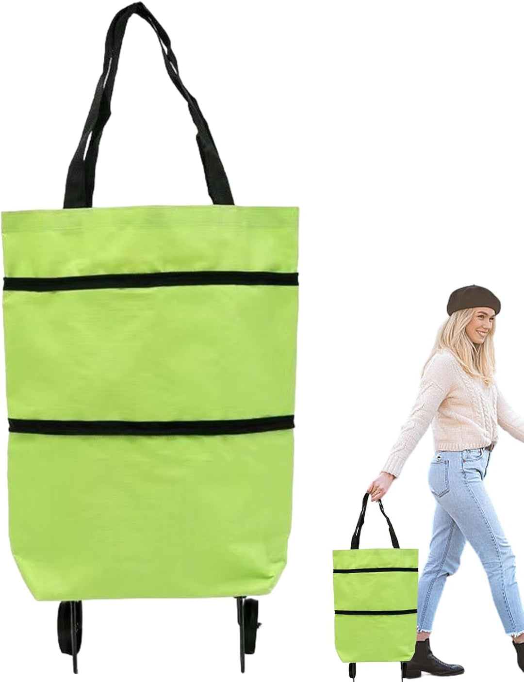 Unisex opvouwbare boodschappentas met wielen; comfortabel en ruim.