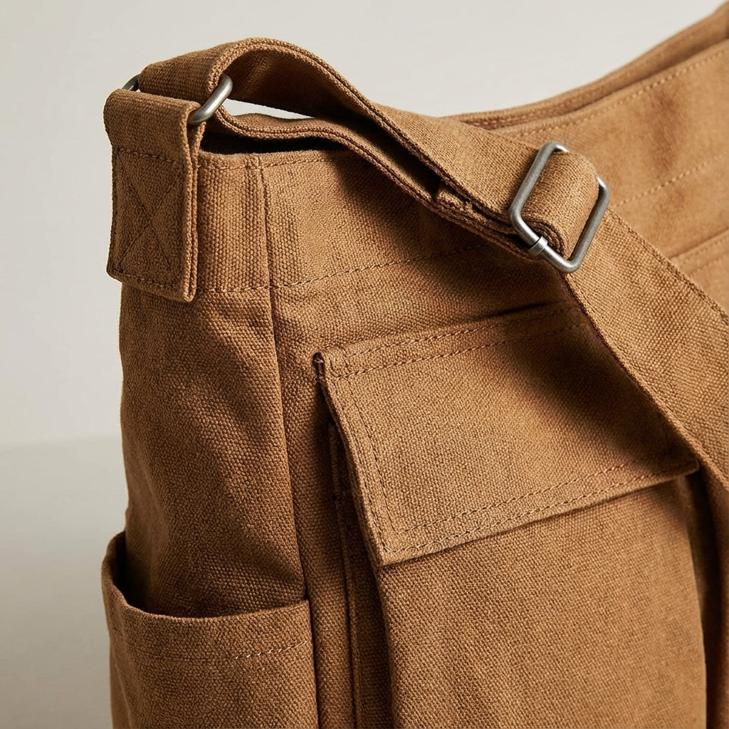Lichtgewicht canvas organisertas Packlite, comfortabele unisex schoudertas met ruime vakken voor dagelijks gebruik.