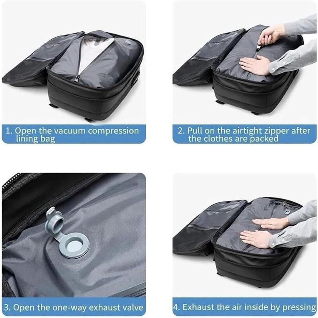Unisex reisrugzak met uitbreidbare compressie, antidiefstal, nat compartiment en smart organisatie voor reizigers.