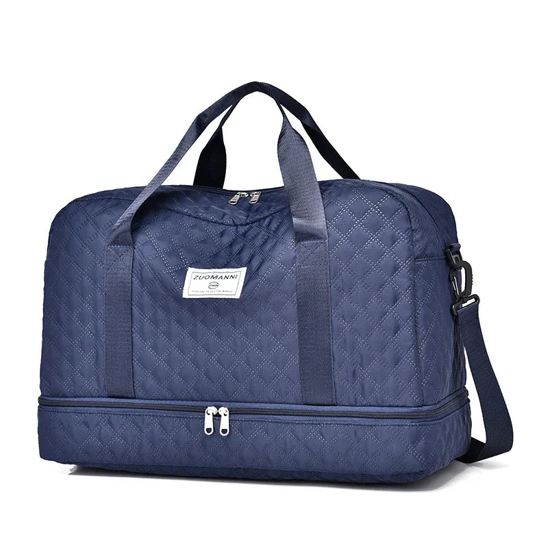 Detail van duurzaam nylon met ruitpatroon; hoogwaardige stof voor de sport- en weekendtas.