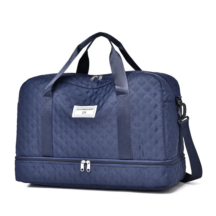 Detail van duurzaam nylon met ruitpatroon; hoogwaardige stof voor de sport- en weekendtas.