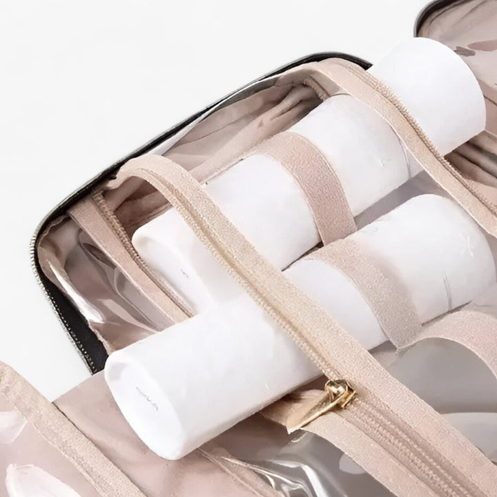 Duurzame Neatmate reistoilettas, ideaal voor georganiseerde vakanties; compacte opbergtas voor al je essentials.