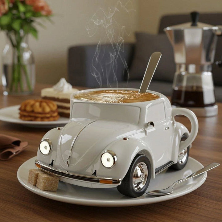 Nostalgische retro auto koffiemok. Keramisch, 3D design; perfect voor de verzamelaar van uniek servies.