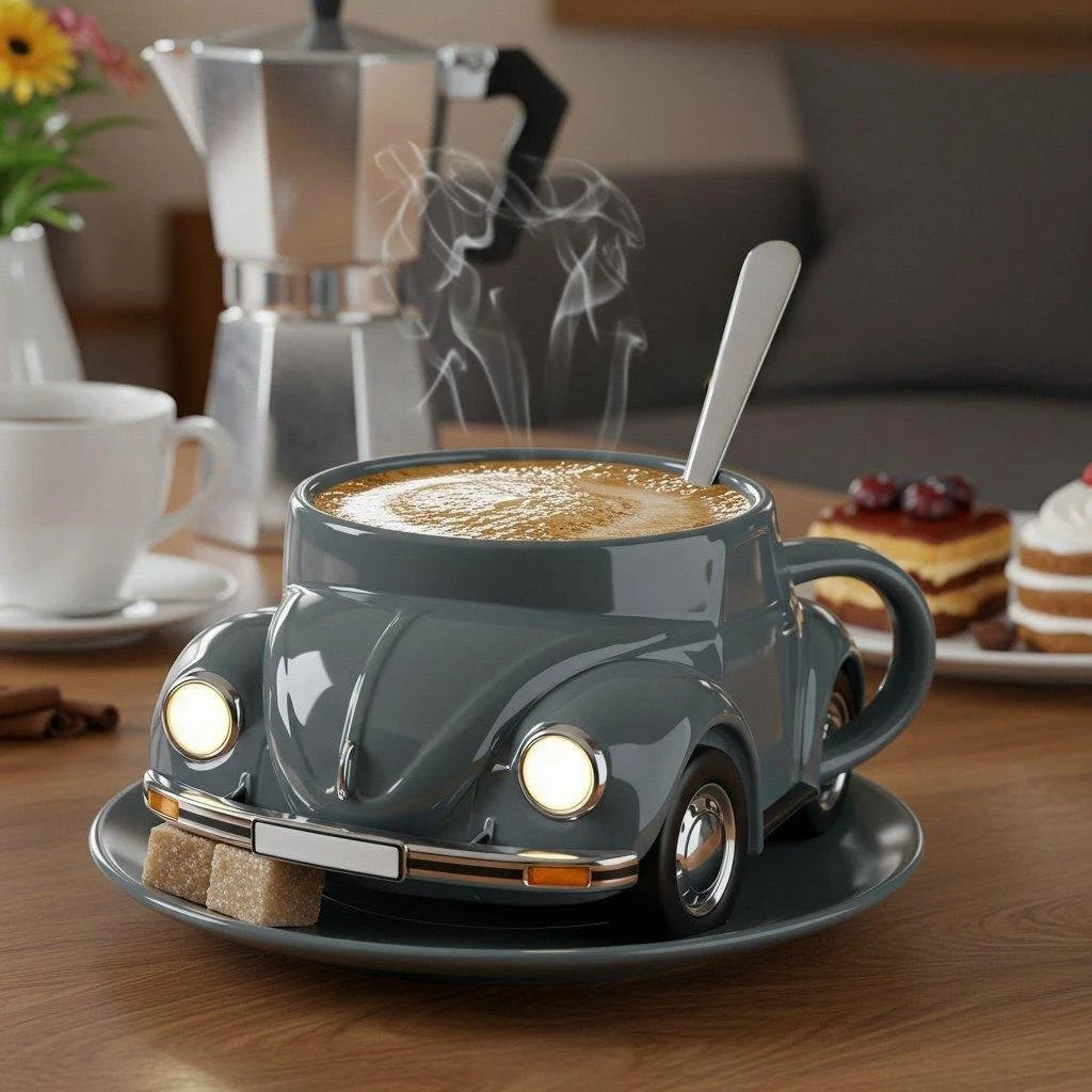 Kleurrijke retro 3D auto koffiemok van keramiek; een leuk cadeau en een unieke toevoeging aan je keuken.