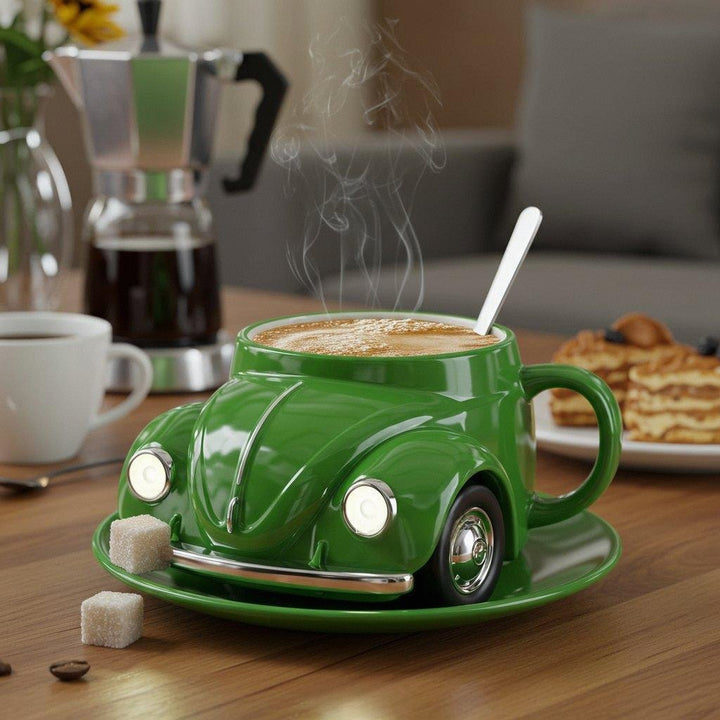 Duurzame keramische unisex koffiemok met retro 3D auto design, ideaal als theemok of verzamelobject.