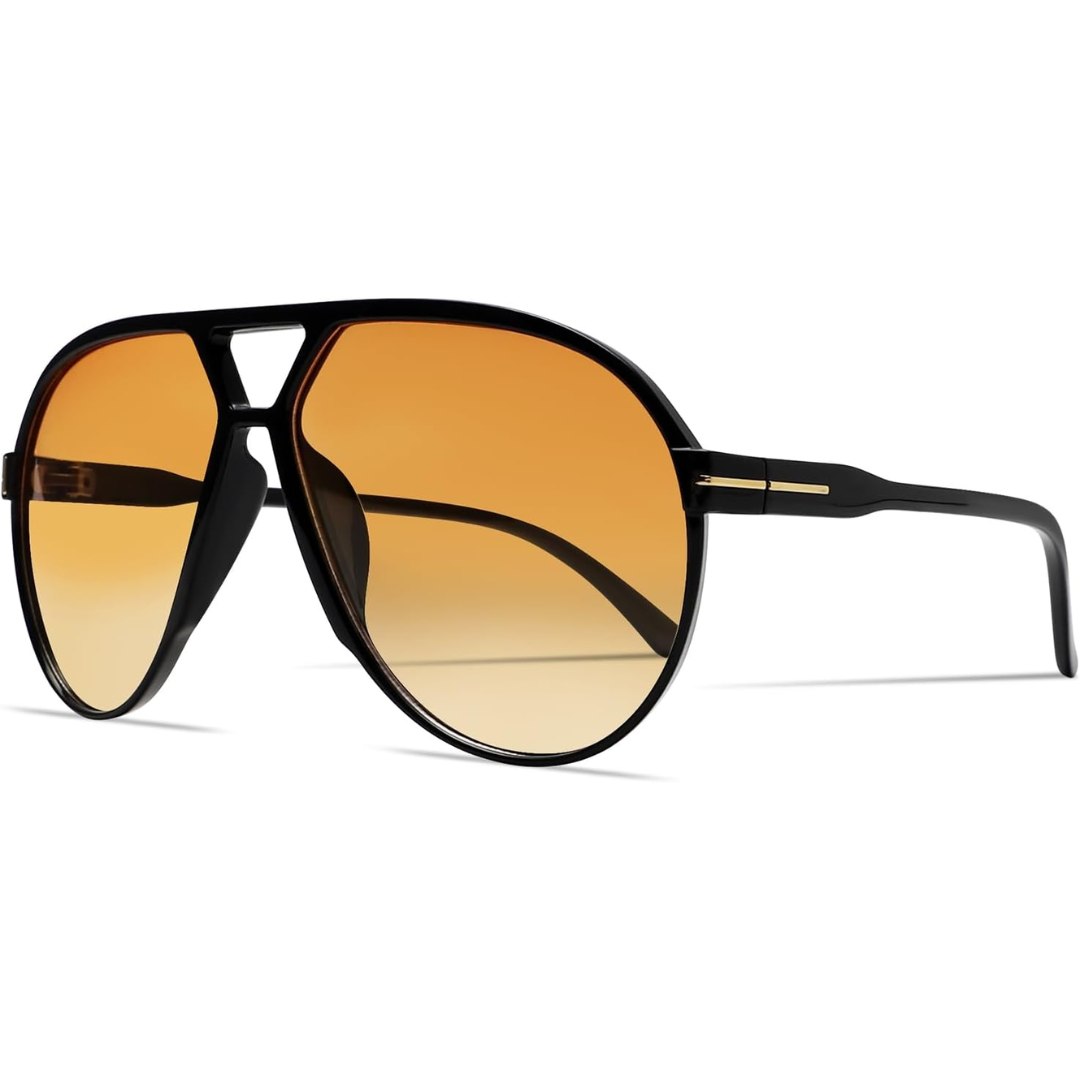 Maak een statement met deze oversized aviator zonnebril in retro jaren 70 stijl; trendy mode.