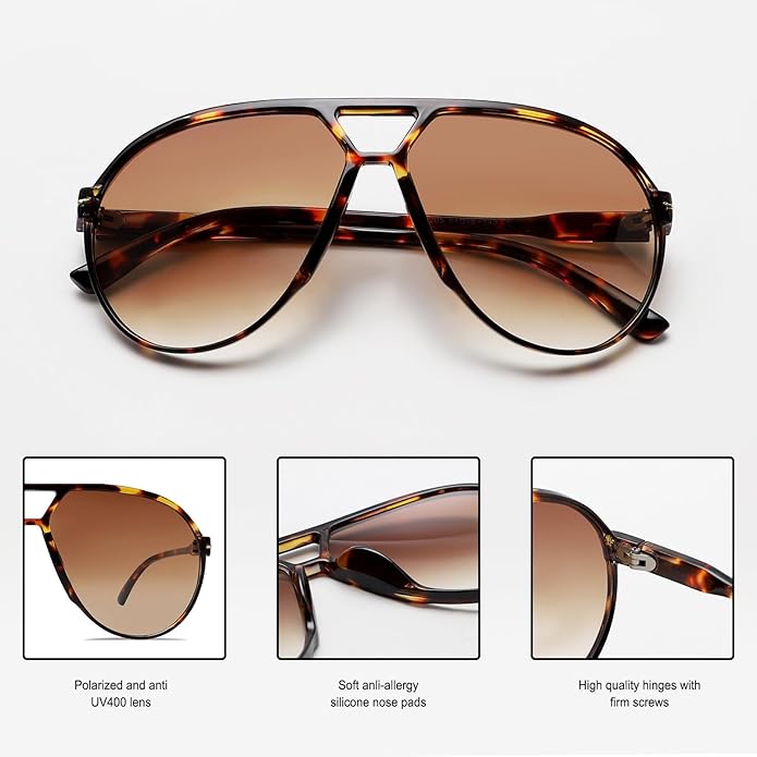 Vintage jaren 70 oversized aviator zonnebril voor dames en heren, met UV400 bescherming.