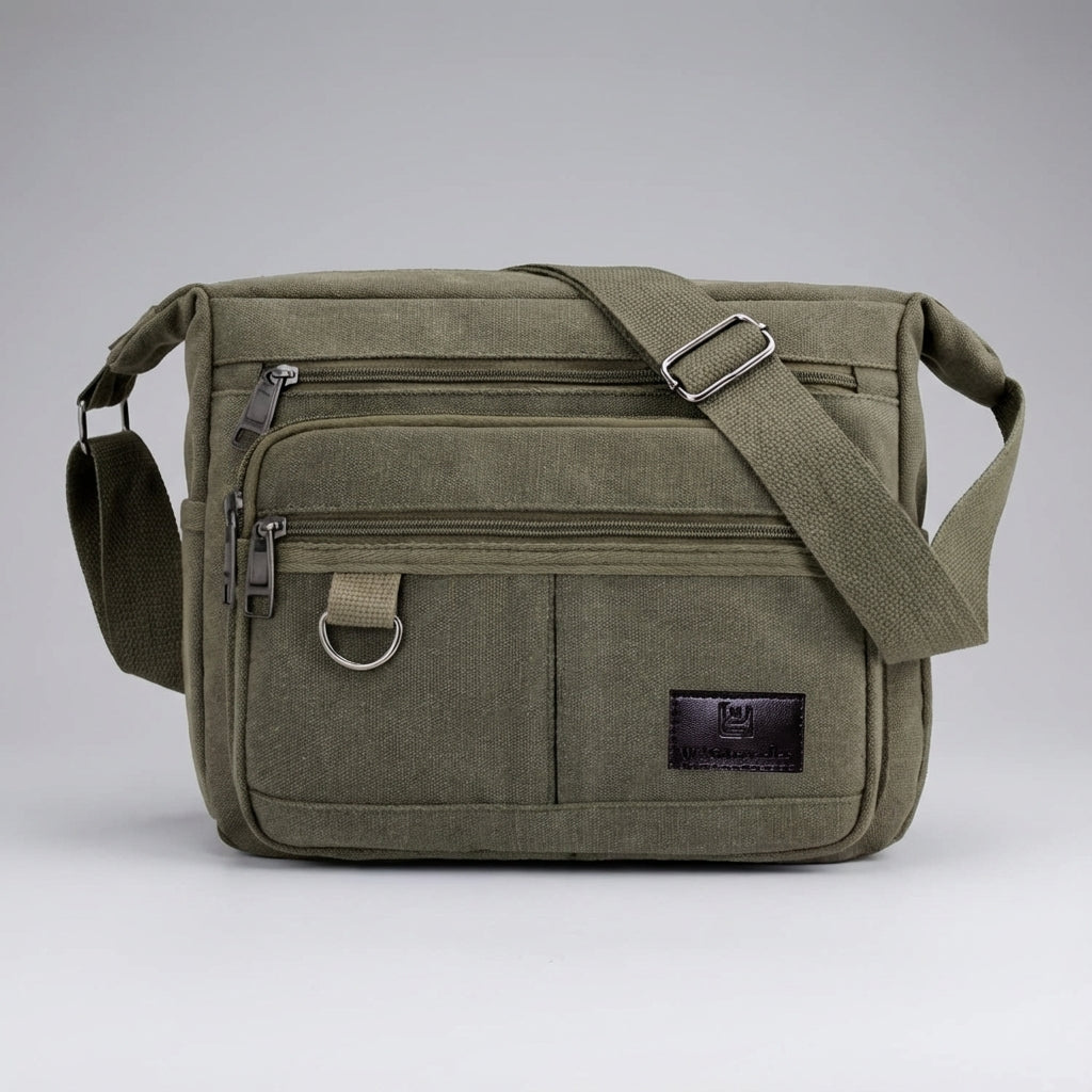 Veelzijdige unisex RFID-blokkerende canvas tas, beschermt tegen skimmen van pasjes.