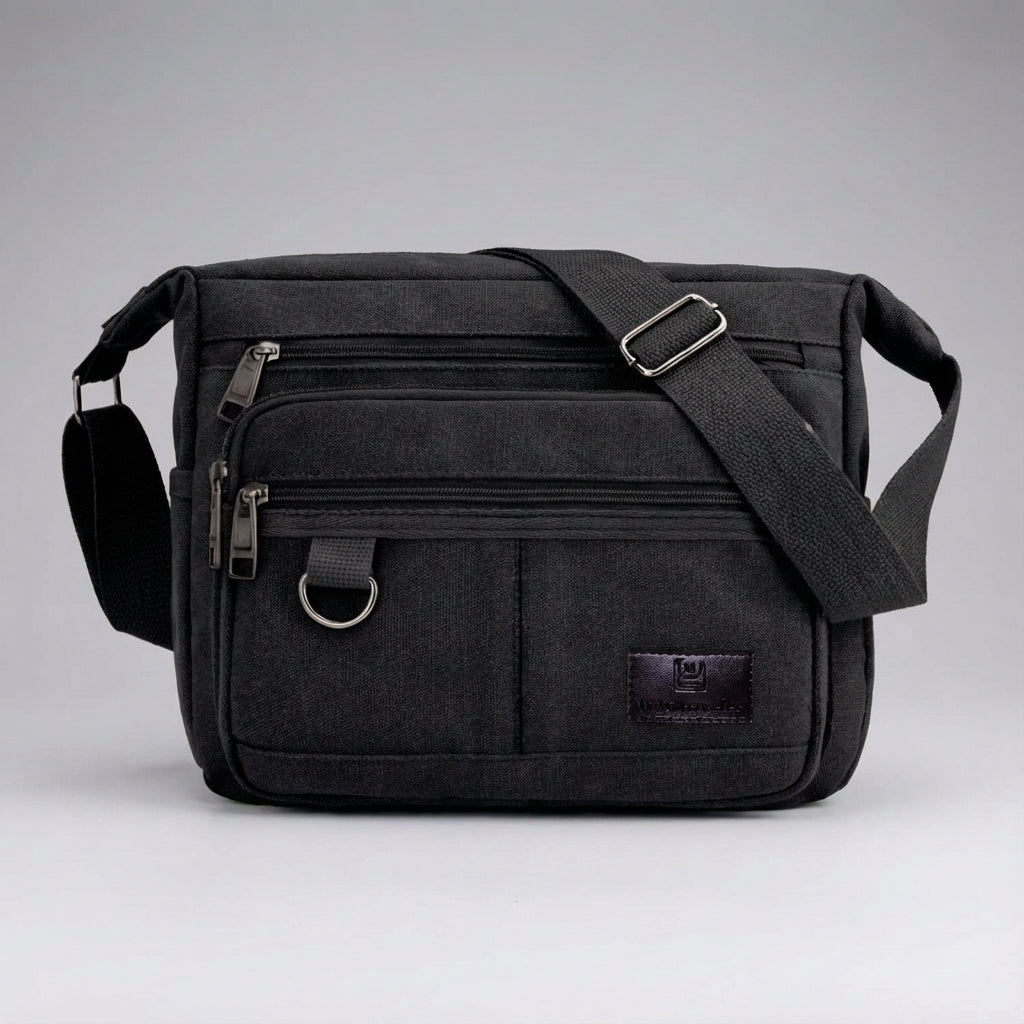 Stijlvolle unisex messenger tas met RFID-bescherming, gemaakt van robuust canvas materiaal.