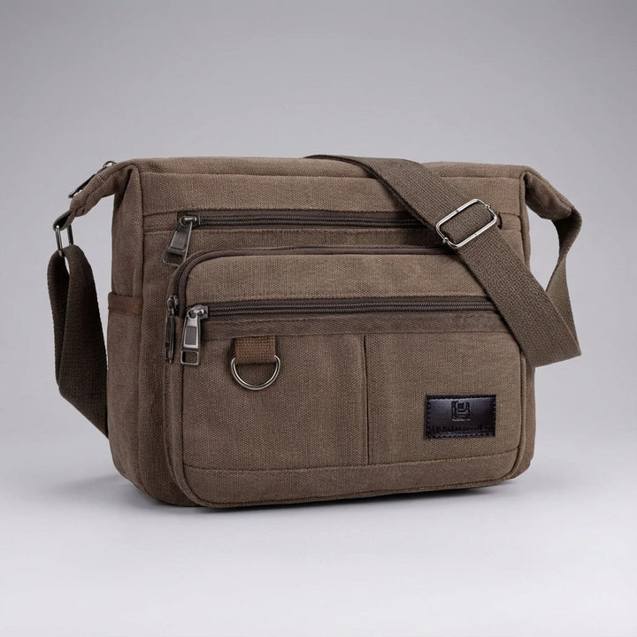 Praktische unisex RFID schoudertas, canvas, voor veilige en georganiseerde opslag van waardevolle spullen.